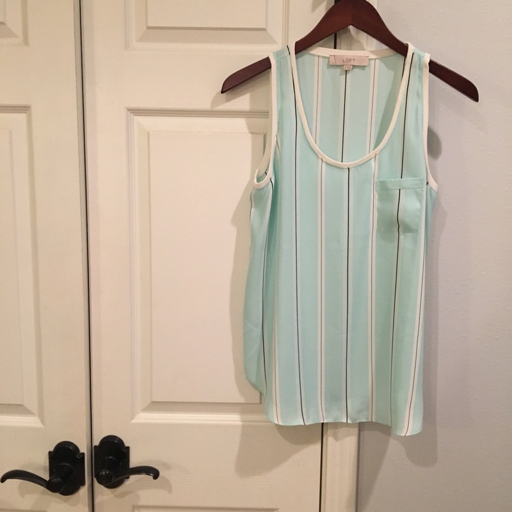 LOFT Striped Sea Foam Tank w/ Pocket S
